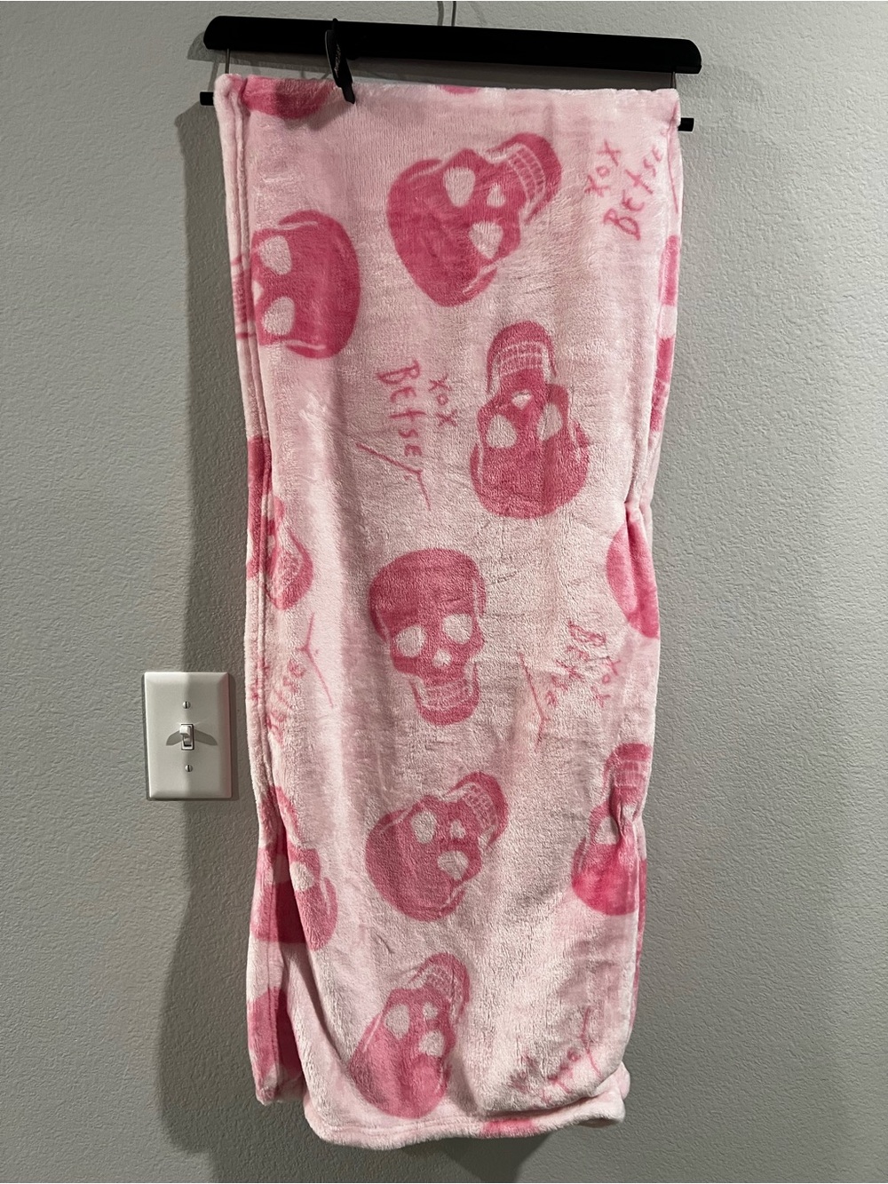 Betsey Johnson Pink Plush Throw with Skull Motif